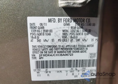 2012 Ford Edge Sel z USA, uszkodzony, nr VIN 2FMDK4JCXCBA06723